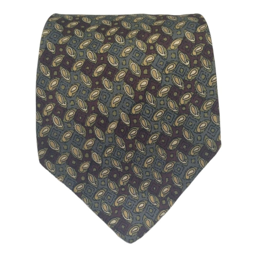 BURBERRYS OF LONDON Green Paisley Silk Tie Hand Made In USA 59"/3".3/4 EX COND